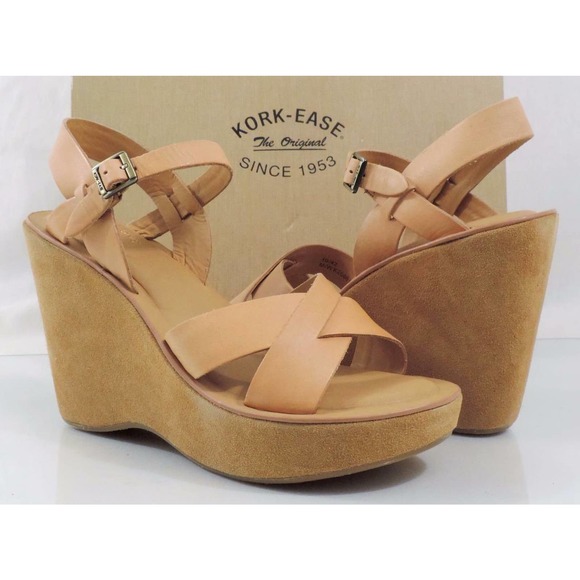 Kork Ease Bette Platform Wedge Heels Sandal Leather Natural Size 10 - Picture 1 of 9